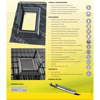 Wyłaz dachowy OKPOL WVD+ 47x73 dwuszybowy z kołnierzem VERSA